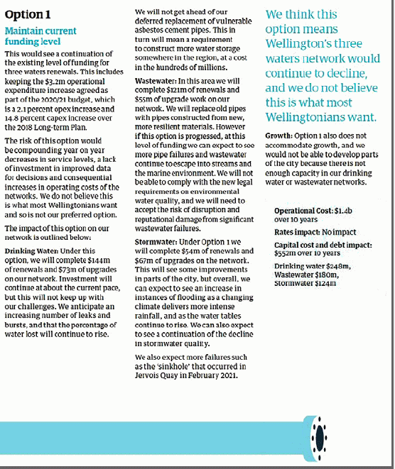 Option 1 - an extract from the Wellington City Council's consultation document.